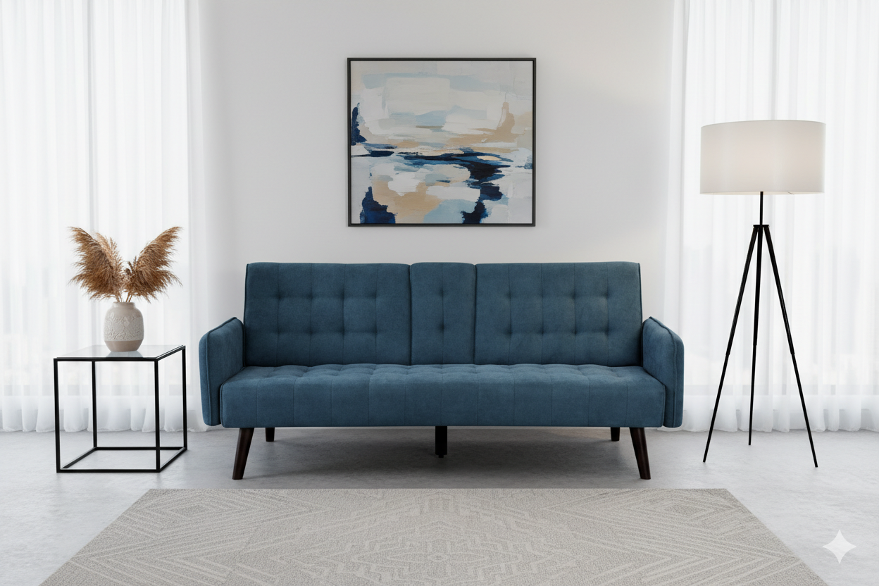 72' Sleeper Sofa Bed - Convertible Folding Backrest to Full Bed with Cup Holder & Drop-Down Table - Space Saving Linen Sofa for Small Spaces - Easy Assembly, Blue - Grand Goldman Shop
