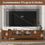 Modern TV Stand for 75-85 inch TVs with Fluted Glass Doors, 2 Drawers, Walnut Solid Wood Legs, 78.7'' L - Grand Goldman Shop