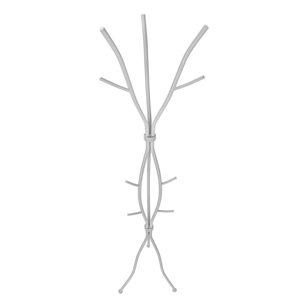 Coat Rack, Hall Tree, Free Standing, 11 Hooks, Entryway, 74'h, Bedroom, Grey Metal, Contemporary, Modern - Grand Goldman Shop