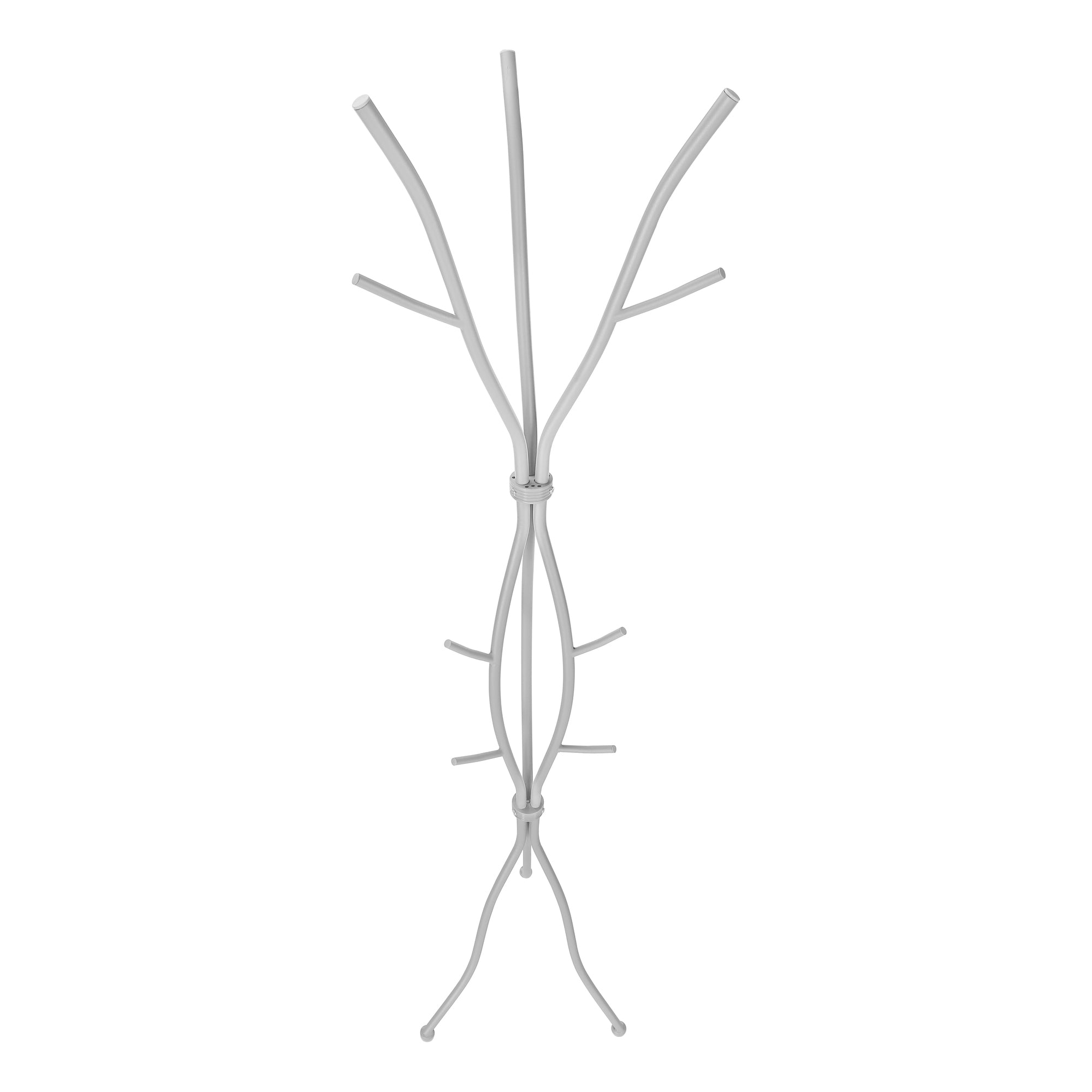 Coat Rack, Hall Tree, Free Standing, 11 Hooks, Entryway, 74'h, Bedroom, Grey Metal, Contemporary, Modern - Grand Goldman Shop