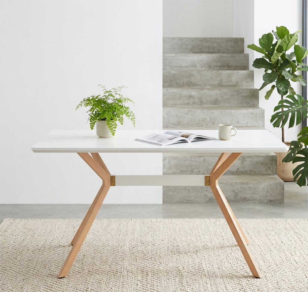 Modern Minimalist StyleDining Table MDF Anti-Scratch Top Metal Shelf Metal Heat Transfer Legs Leveling Feet For Dining Room Kitchen Office Table X 1(White) - Grand Goldman Shop