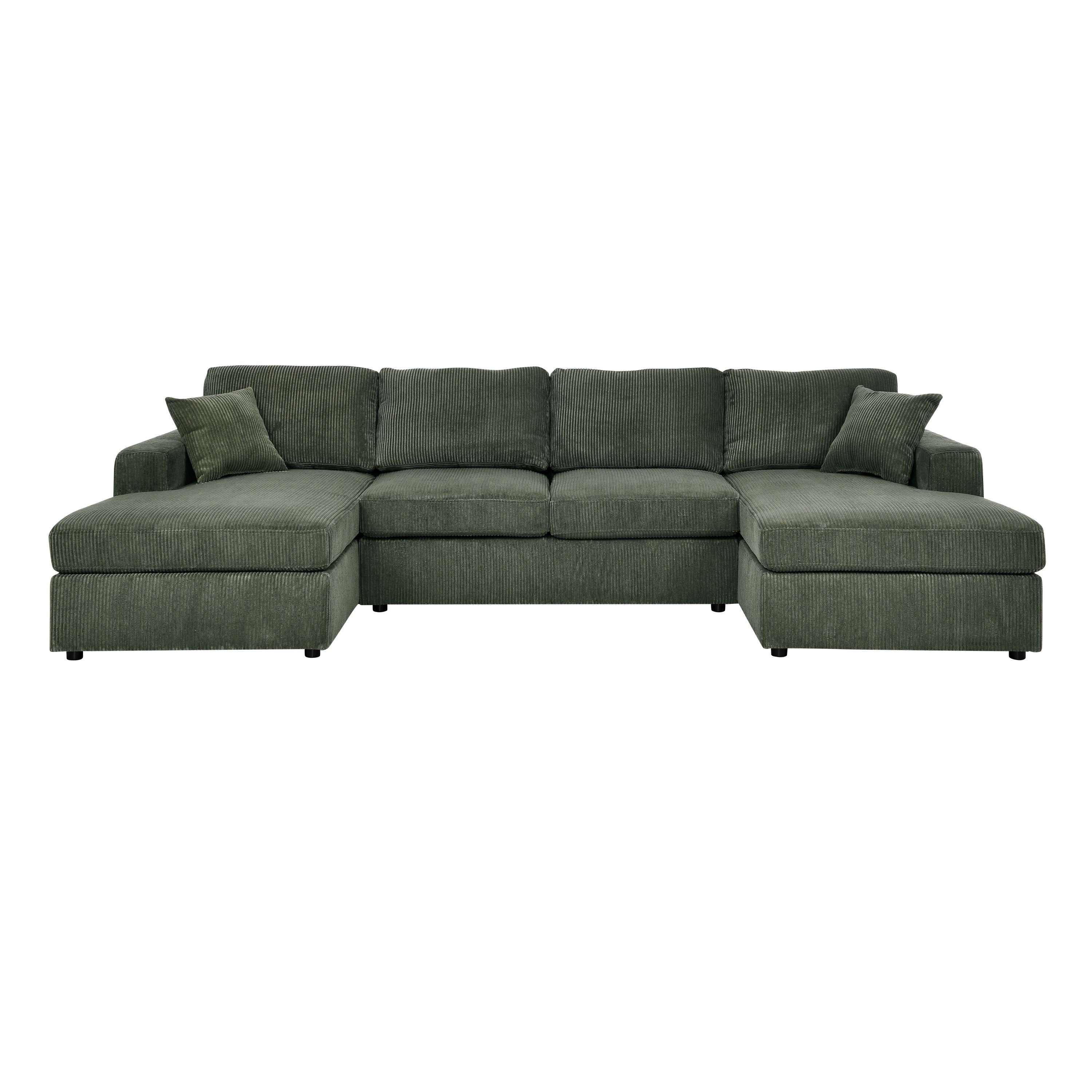 3-Piece Corduroy Double-Chaise Sectional Sofa – Green - Grand Goldman Shop