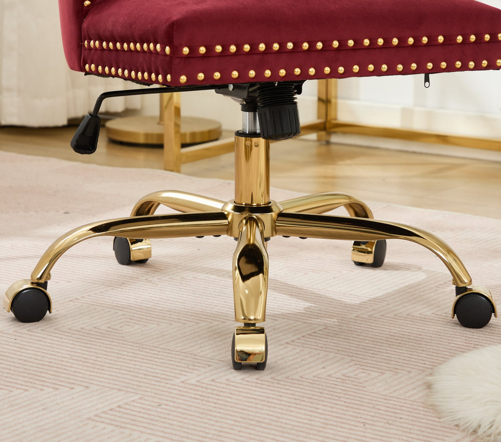 A&A Furniture Office Chair,Modern Velvet Upholstered Tufted Button Home Office Chair with Golden Metal Base,Adjustable Desk C