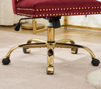 A&A Furniture Office Chair,Modern Velvet Upholstered Tufted Button Home Office Chair with Golden Metal Base,Adjustable Desk C