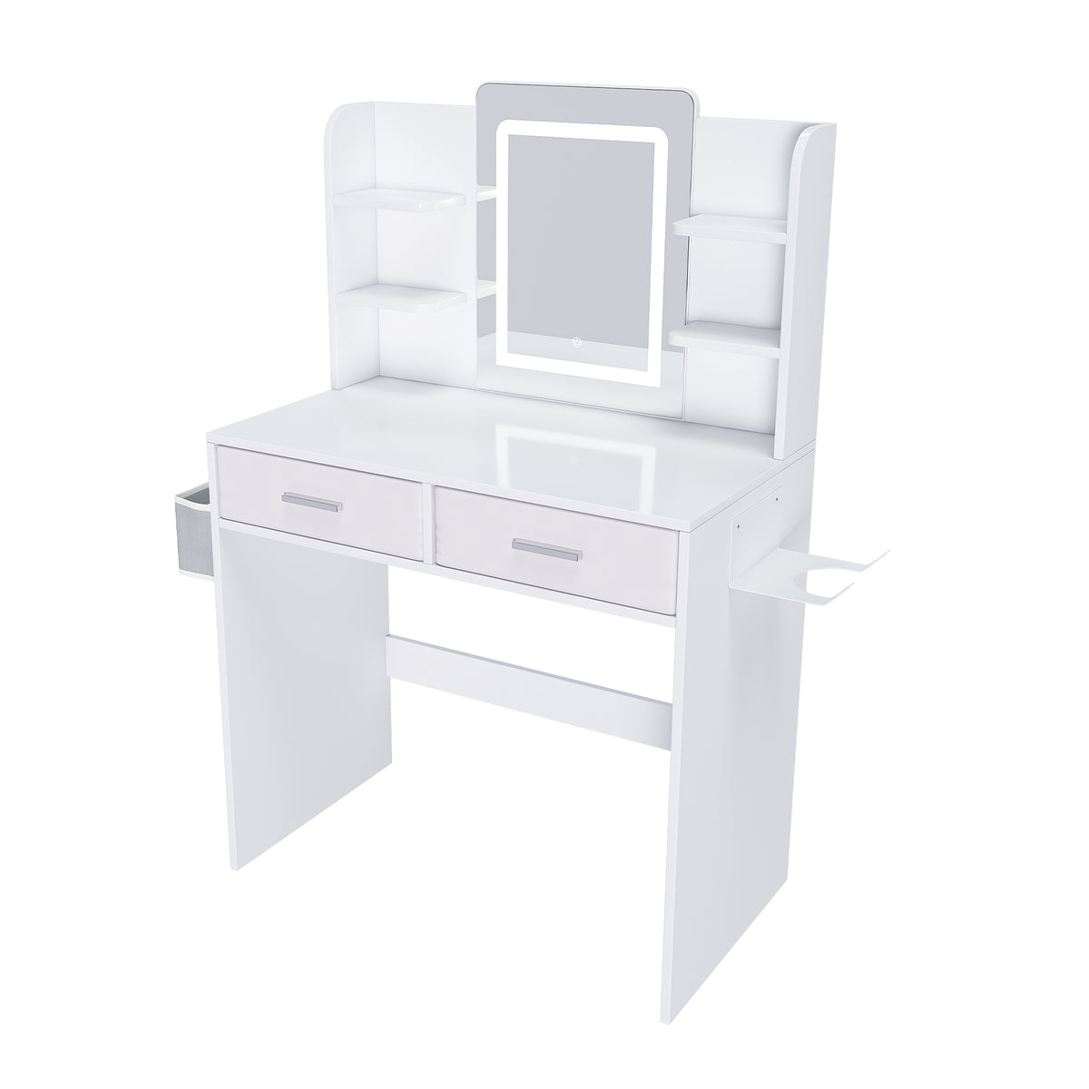 Elegant LED Mirror Vanity Dressing Table with Adjustable Lights, Drawers & Storage, White MDF, 27.56 x 15.75 Inches - Grand Goldman Shop