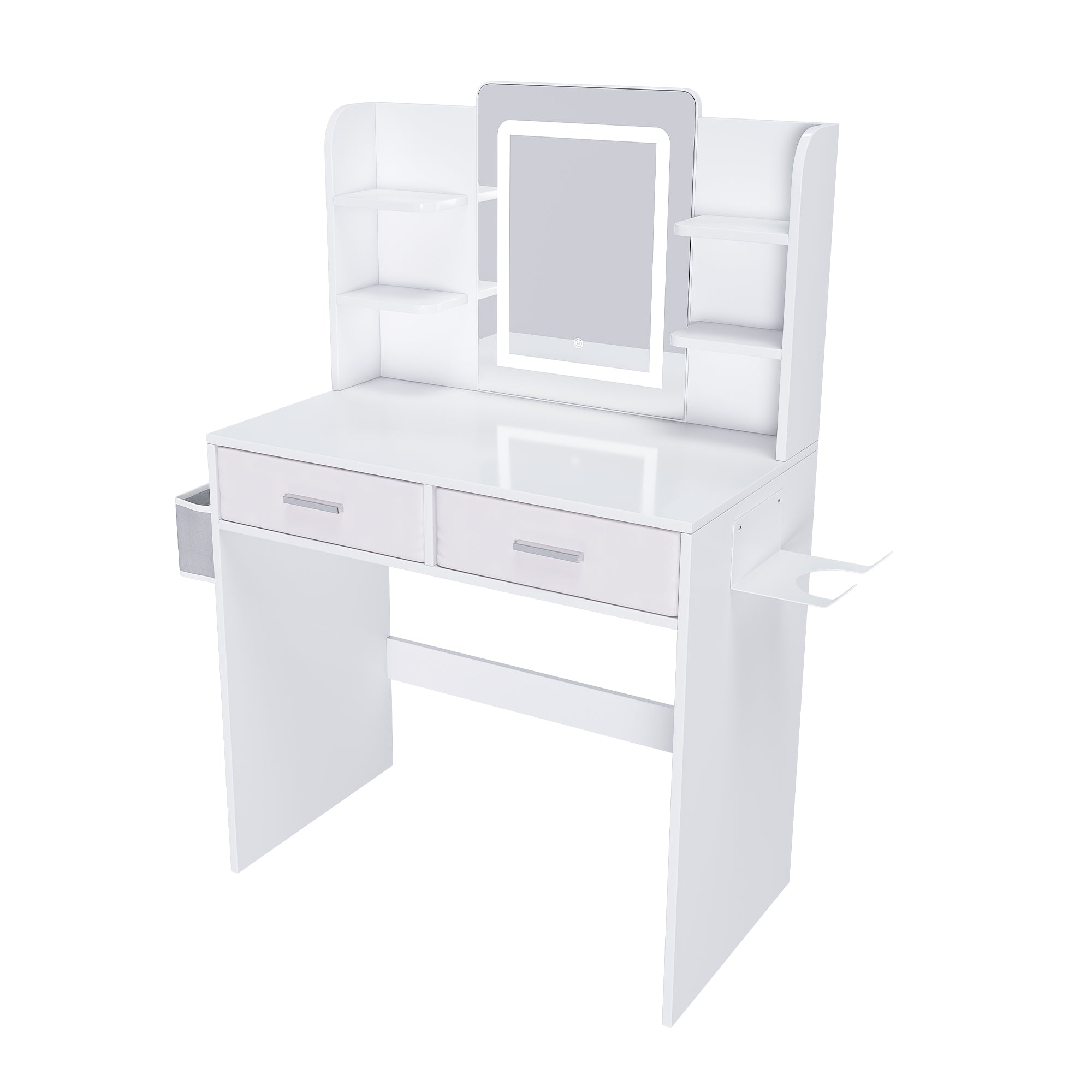Elegant LED Mirror Vanity Dressing Table with Adjustable Lights, Drawers & Storage, White MDF, 27.56 x 15.75 Inches - Grand Goldman Shop