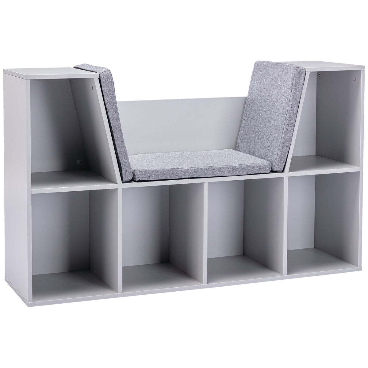 6-Cubby Kids Bookcase with Reading Nook and Cushion, Multi-Purpose Storage Organizer for Bedroom, Living Room, Grey | Premium
