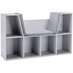 6-Cubby Kids Bookcase with Reading Nook and Cushion, Multi-Purpose Storage Organizer for Bedroom, Living Room, Grey | Premium