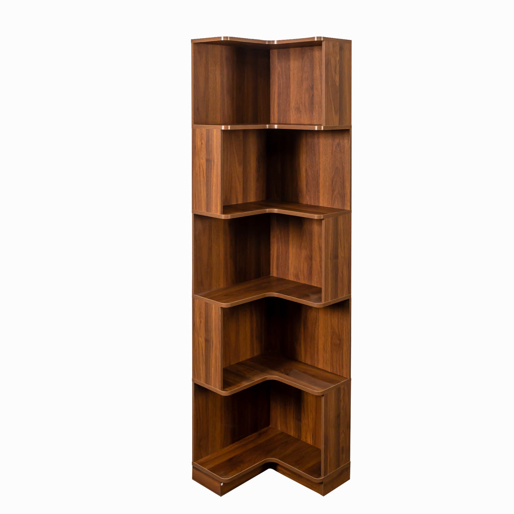 Corner Book Shelf - 5 Tier Corner Bookshelf  Bookcase with Baffle, Freestanding L Shaped Display Shelf Stand with led lights for Home Office, Living Room, Bedroom, Kitchen - Grand Goldman Shop