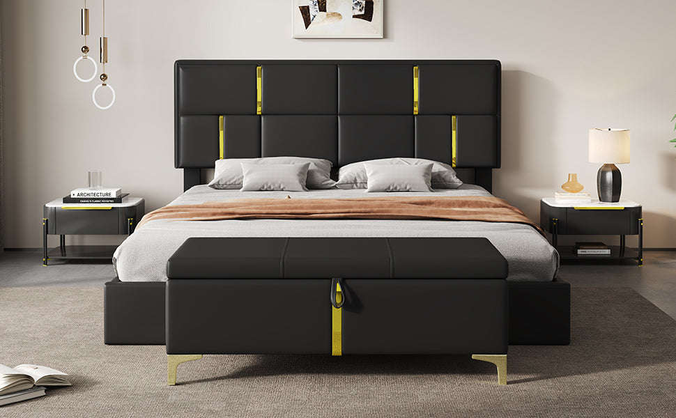 2-Pieces Bedroom Sets,Queen Size Upholstered Platform Bed with Hydraulic Storage System,Storage Ottoman with Metal Legs,Black(Old SKU:N733S207778B) - Grand Goldman Shop