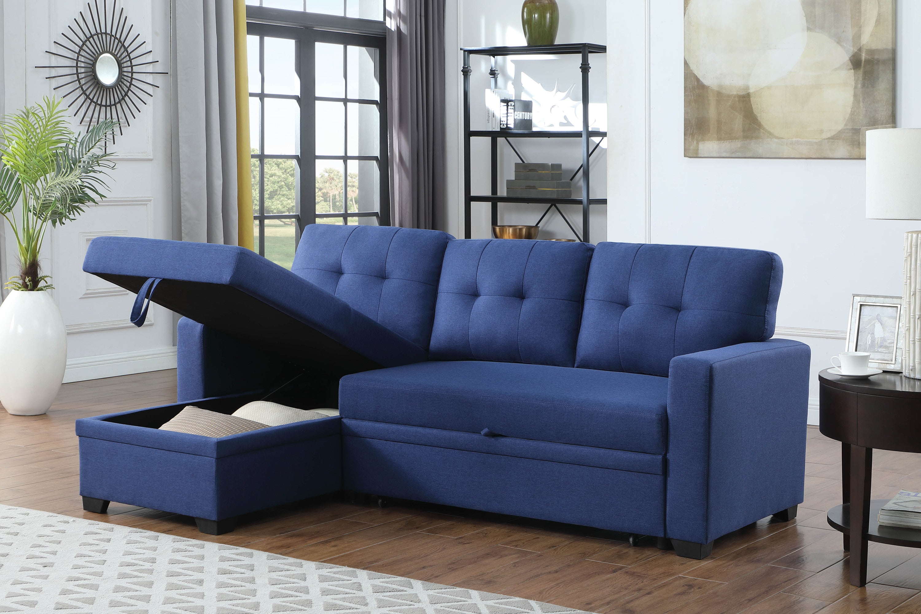 Upholstered Pull out Sectional Sofa with Chaise - Grand Goldman Shop
