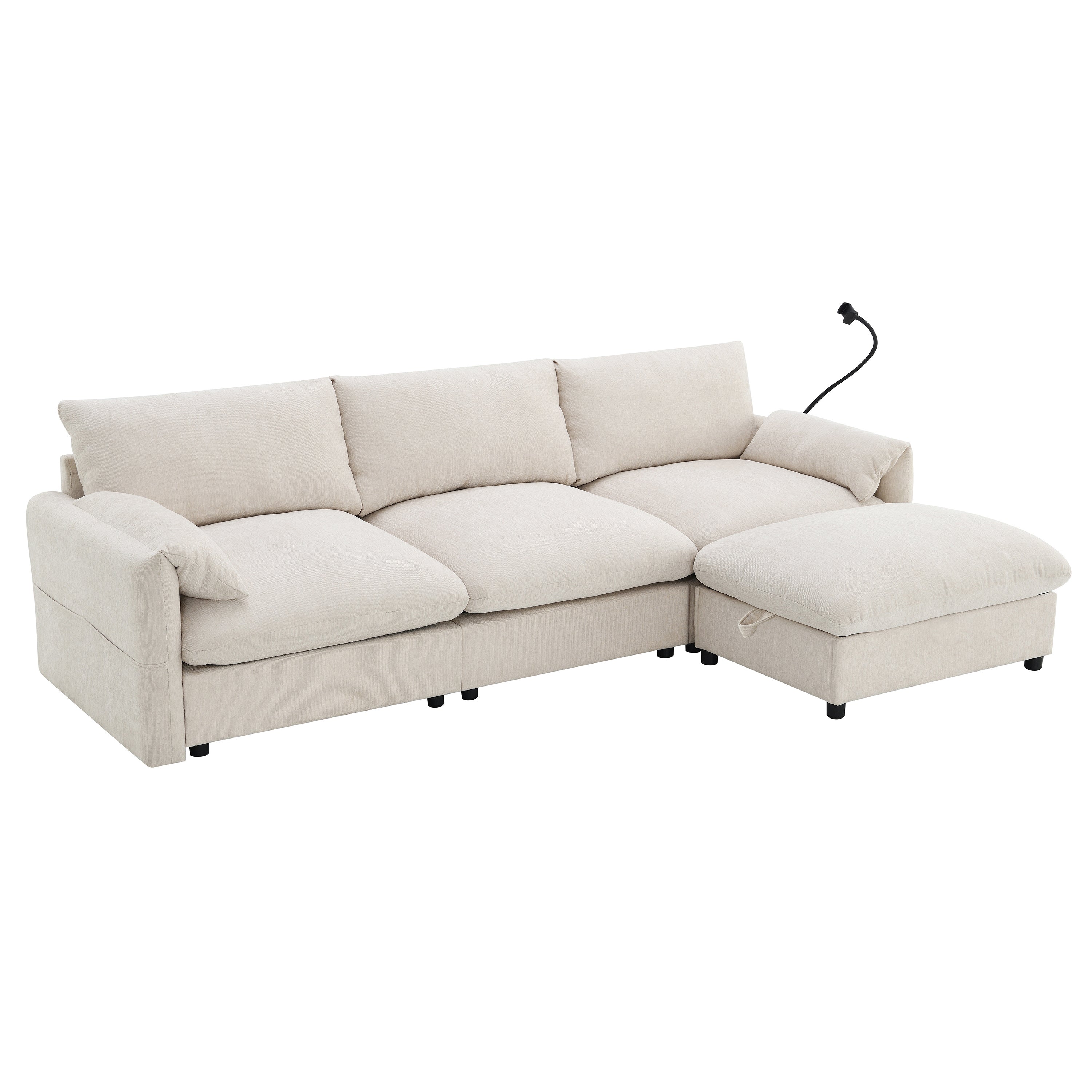 [VIDEO]96.5'' L-Shaped Sectional Sofa with Storage Ottoman and Pockets, Adjustable Phone Holder, USB Charger, Elephant Ear-Shaped Armrests, Comfy Seat for Living Room&Apartment, Chenille, 3 Colors - Grand Goldman Shop