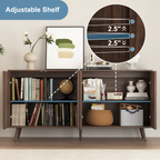Sideboard Buffet Cabinet with Storage, Long Sideboard Storage Cabinet with 4 Doors, Wood Credenza Console Coffee Bar Cabinets with Adjustable Shelves for Living Room Kitchen Dining Room Walnut - Grand Goldman Shop