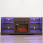 TV Stand Electric Fireplace TV Stand with Glass Shelves, 3D Fireplace TV Stand with LED Lights Wood with USB Charging Outlet Modern Television Table Center for TV up to 32-62' ESP 58''W*15.4''D*24.6 - Grand Goldman Shop