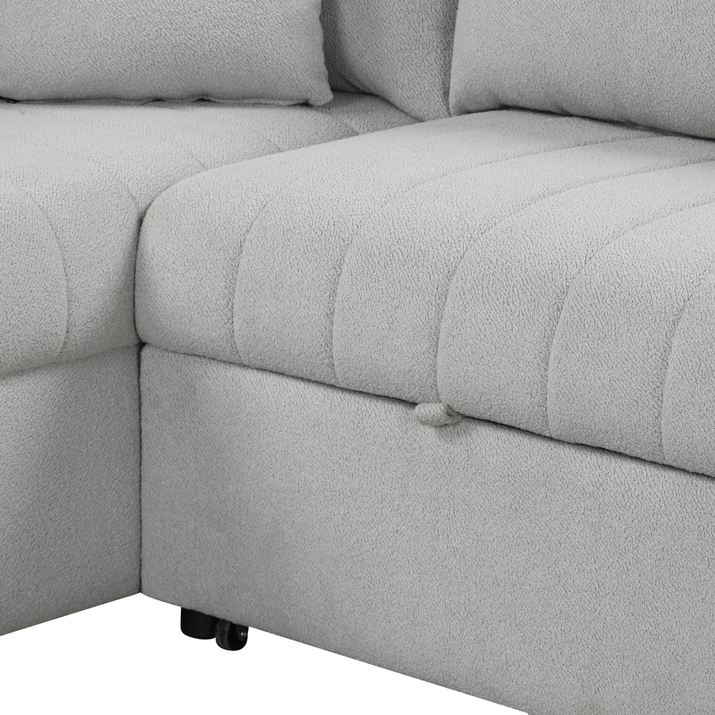 Modern L-shaped Sectional Pull Out Sofa Bed with USB Ports & Storage Ottoman, Gray Jacquard Fabric, 82.6' - Grand Goldman Shop