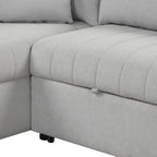 Modern L-shaped Sectional Pull Out Sofa Bed with USB Ports & Storage Ottoman, Gray Jacquard Fabric, 82.6' - Grand Goldman Shop