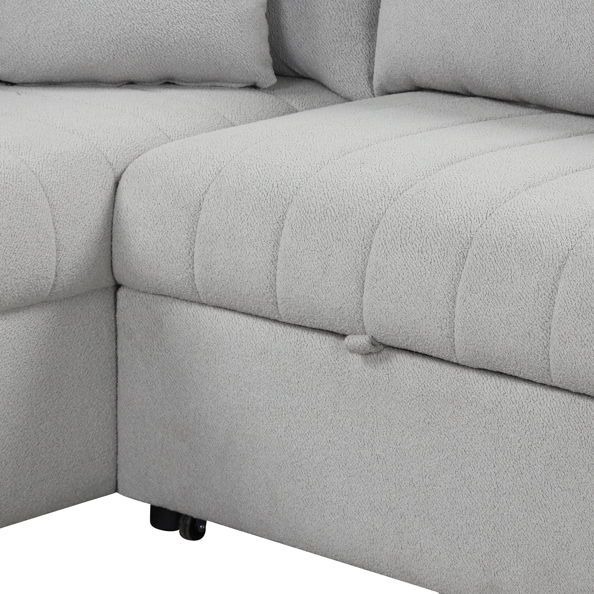 Modern L-shaped Sectional Pull Out Sofa Bed with USB Ports & Storage Ottoman, Gray Jacquard Fabric, 82.6' - Grand Goldman Shop