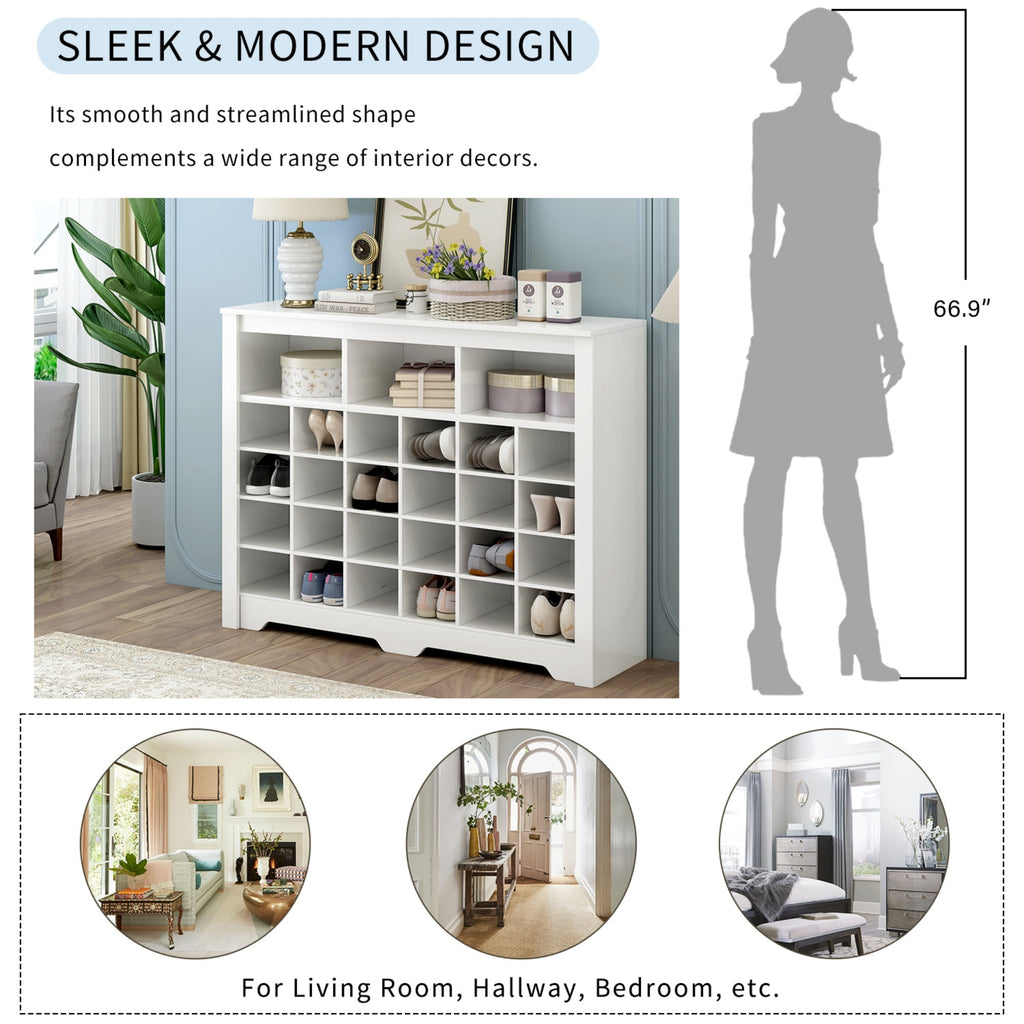 Sleek Design 24 Shoe Cubby Console, Modern Shoe Cabinet - Grand Goldman Shop