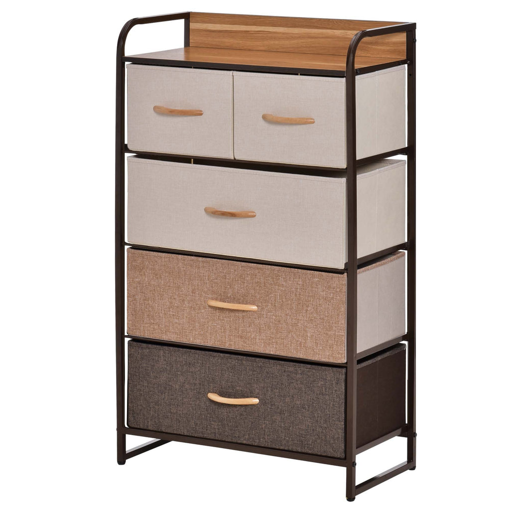 HOMCOM 5-Drawer Dresser, Fabric Drawers, 4-Tier Storage Organizer for Bedroom Entryway, Tower Unit with Steel Frame Wooden Top, Maple Wood - Grand Goldman Shop