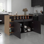 Elgin Kitchen Bar Counter with Ample Storage and Shelves, Black Wengue / Natural Oak - Grand Goldman Shop