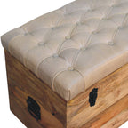 Solid Wood  Buffalo Hide Leather Upholstered Storage Trunk, Beige and Brown - Grand Goldman Shop