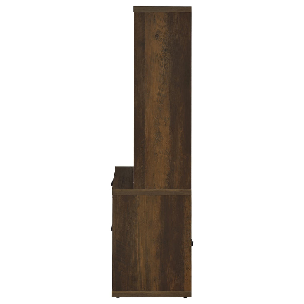 Geary Dark Pine 3-Shelf Bookcase with USB Charging and Lockable Top Drawer in Dark Brown Engineered Wood | Premium Home Decor
