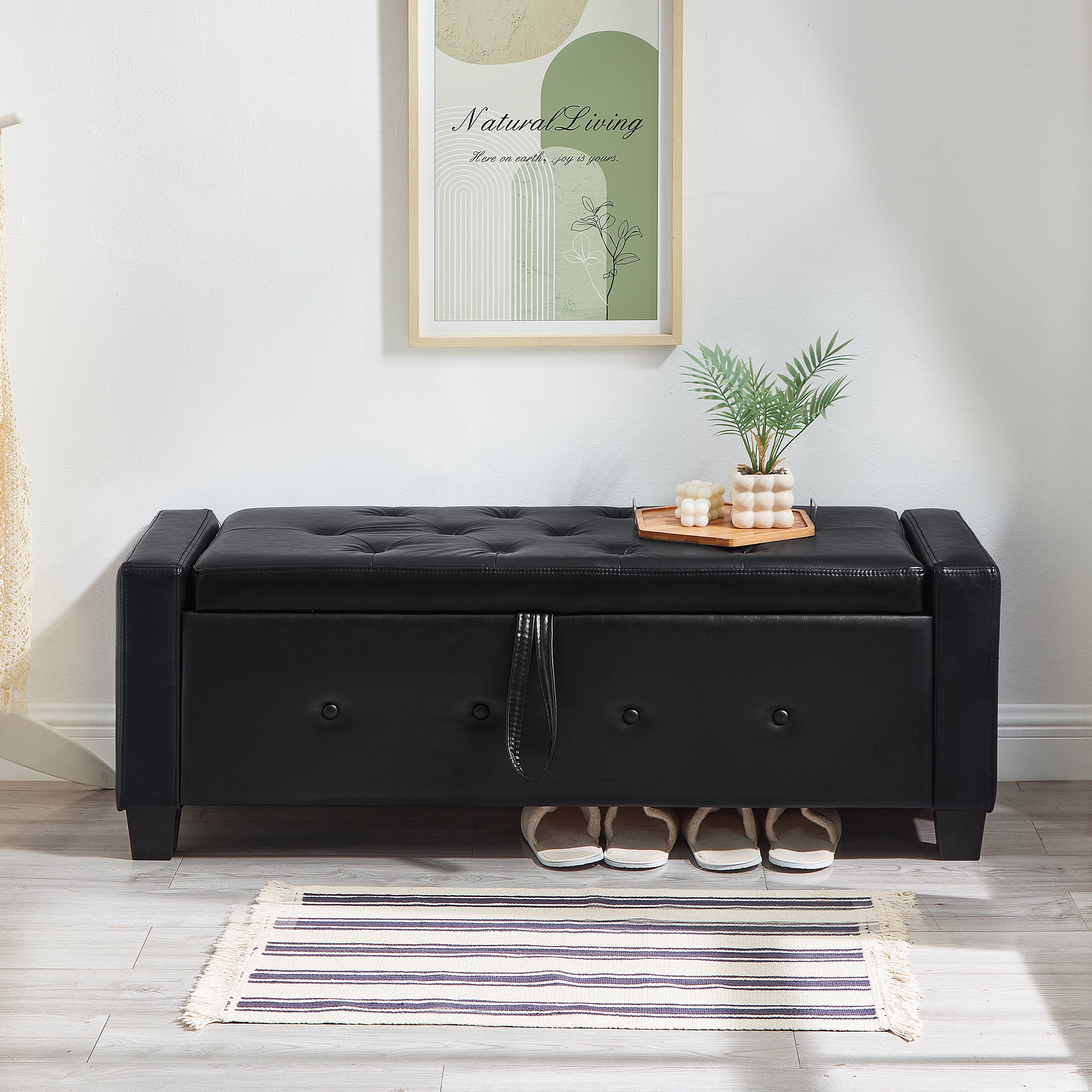 48' Ottoman Bench with Storage, Bench for Bedroom,Living Room,Hallway, Upholstered Tufted Faux Leather PU Ottoman Black - Grand Goldman Shop