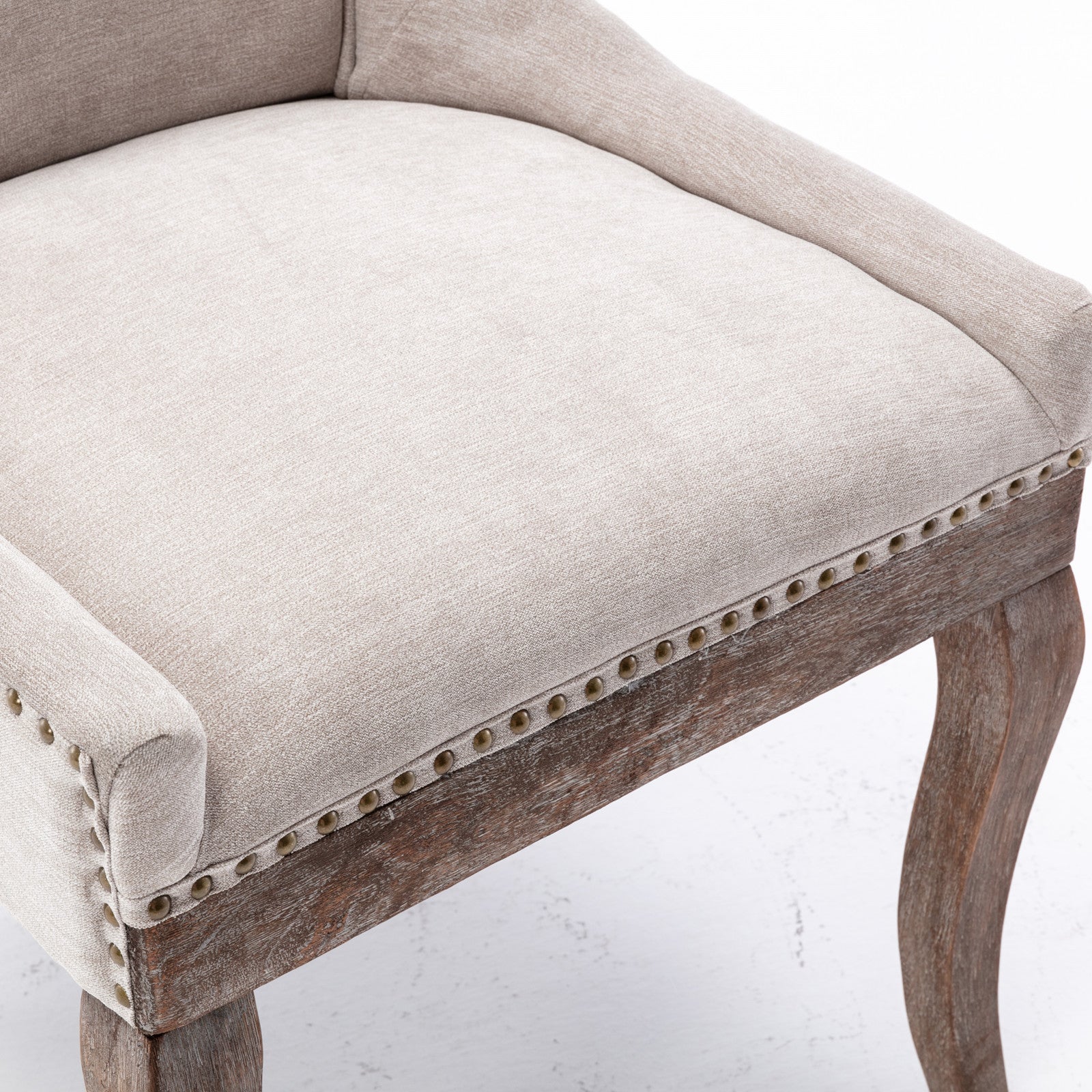 A&A Furniture Ultra Side Dining Chair with Thickened Fabric and Bronze Nail Head, Beige, Set of 2 - Grand Goldman Shop