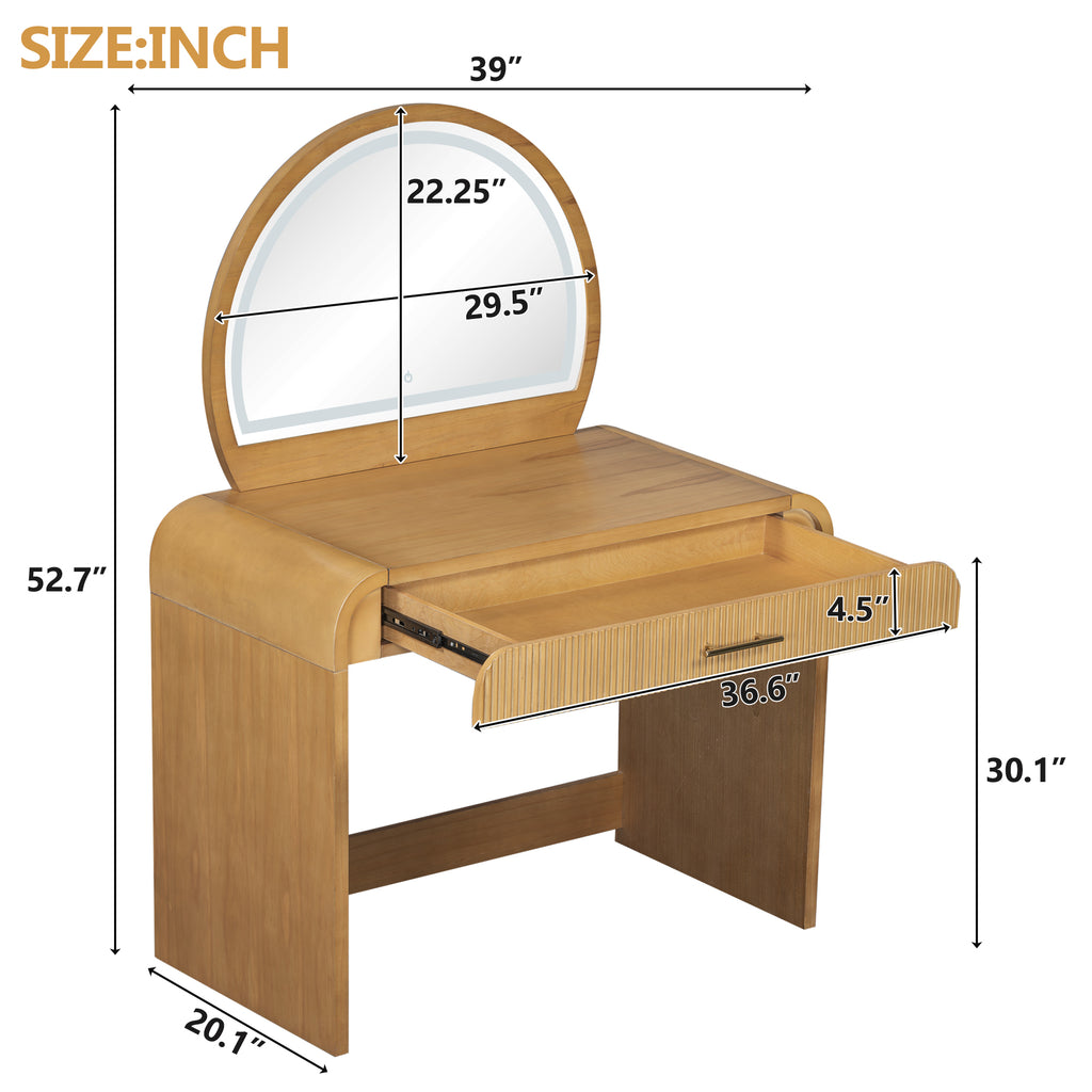 39' Makeup Vanity Table with Mirror Touch Screen Lighted Mirror, Dressing Table with Drawer for Bedroom, Natural - Grand Goldman Shop