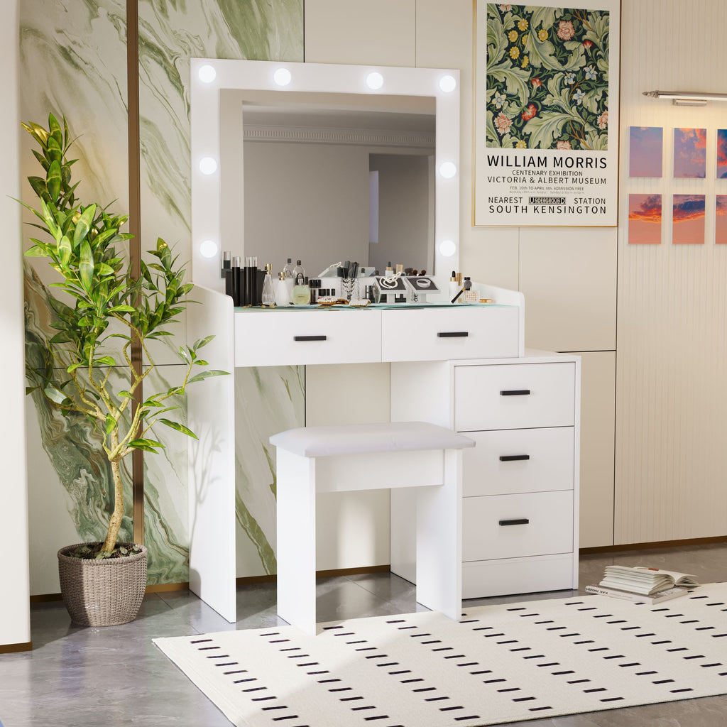 White color adjustable dressing table with 5 drawers - Grand Goldman Shop