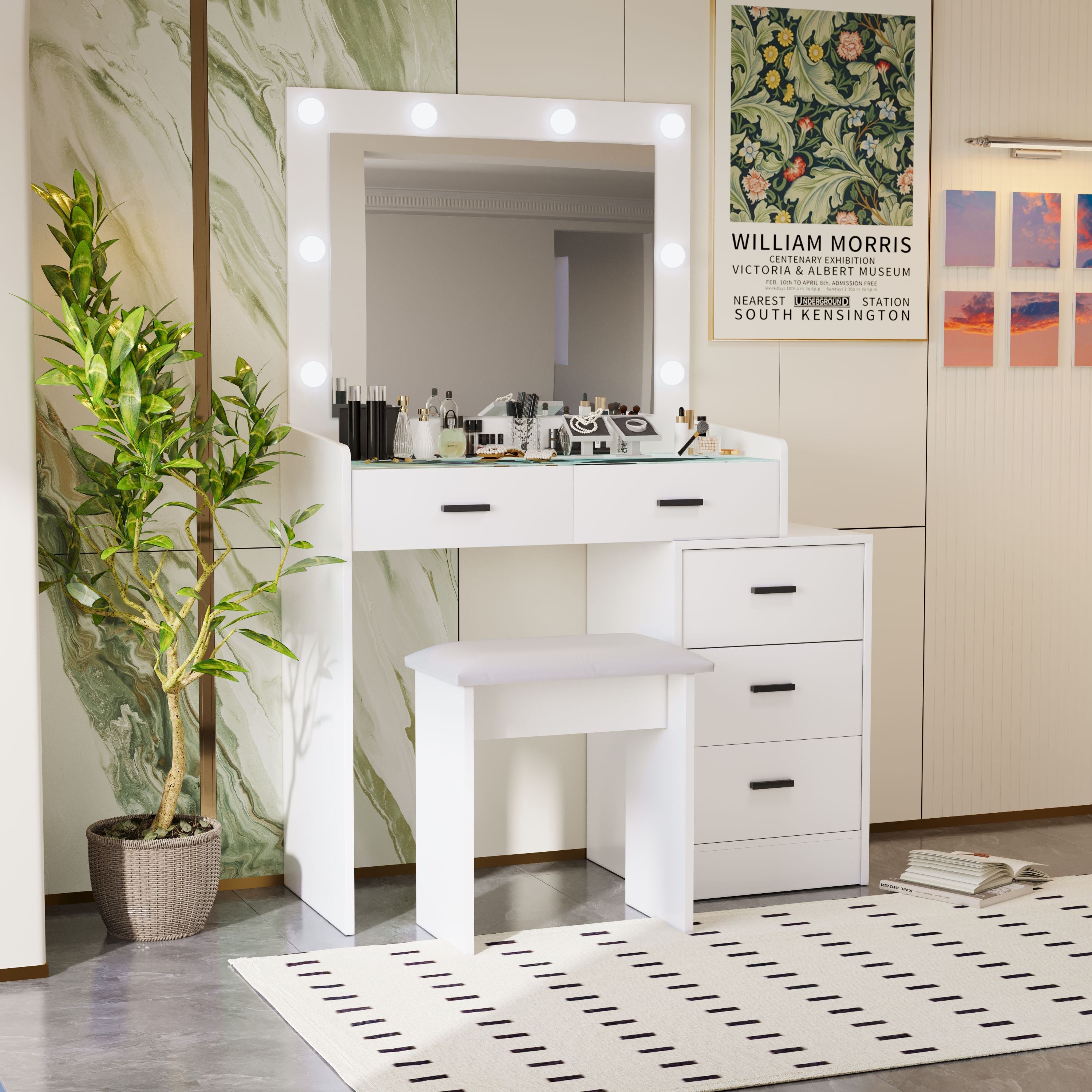 White color adjustable dressing table with 5 drawers - Grand Goldman Shop