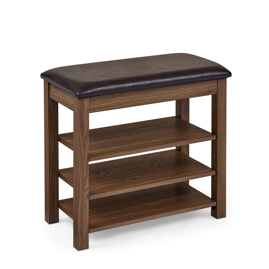 A height-adjustable shoe-changing bench made of high-quality wood, equipped with a comfortable seat and concealed storage space,Natural rubber wood,Brown - Grand Goldman Shop