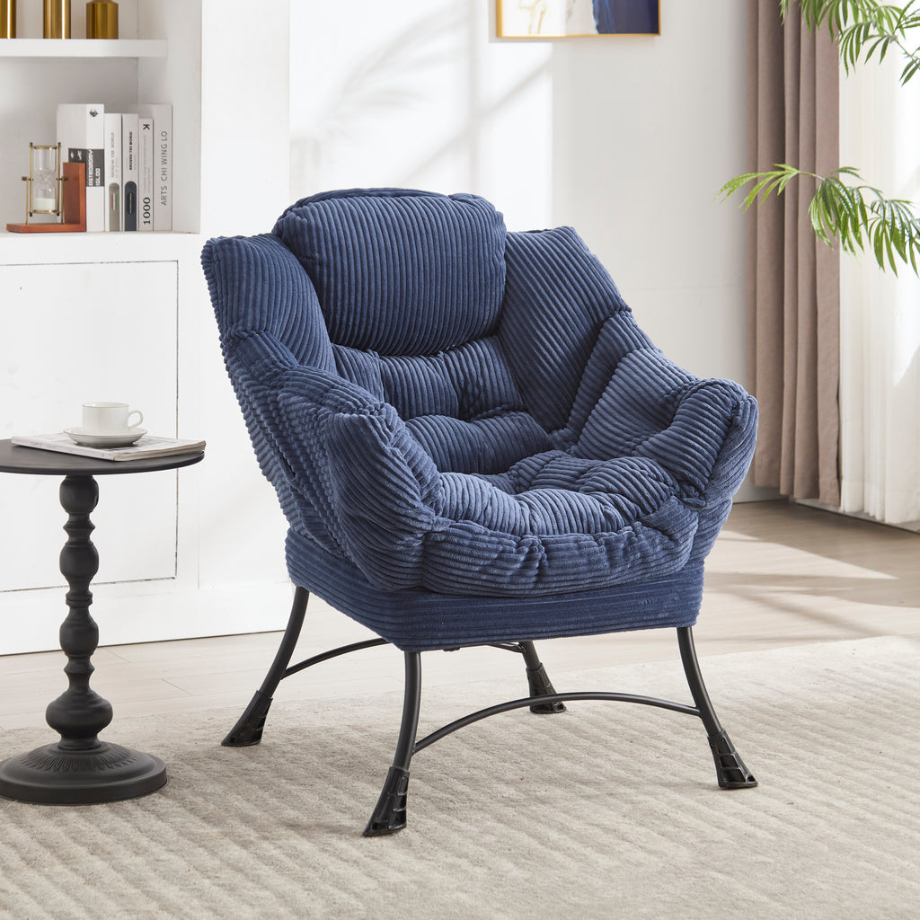 Lazy Chair with Ottoman, Modern Lounge Accent Chair with Armrests and a Side Pocket, Leisure Upholstered Sofa Chair Reading Chair with Footrest for Small Space, Corner Chair-Navy blue - Grand Goldman Shop