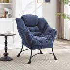 Lazy Chair with Ottoman, Modern Lounge Accent Chair with Armrests and a Side Pocket, Leisure Upholstered Sofa Chair Reading Chair with Footrest for Small Space, Corner Chair-Navy blue - Grand Goldman Shop