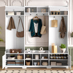 VIBE HAUS 79.1''Wide Modern Hall Tree with Shoe Storage, 4-in-1 Entryway Bench with 8 Cubbies, 7 Coat Hooks & Adjustable Shelf for Hallway, living room, White - Grand Goldman Shop