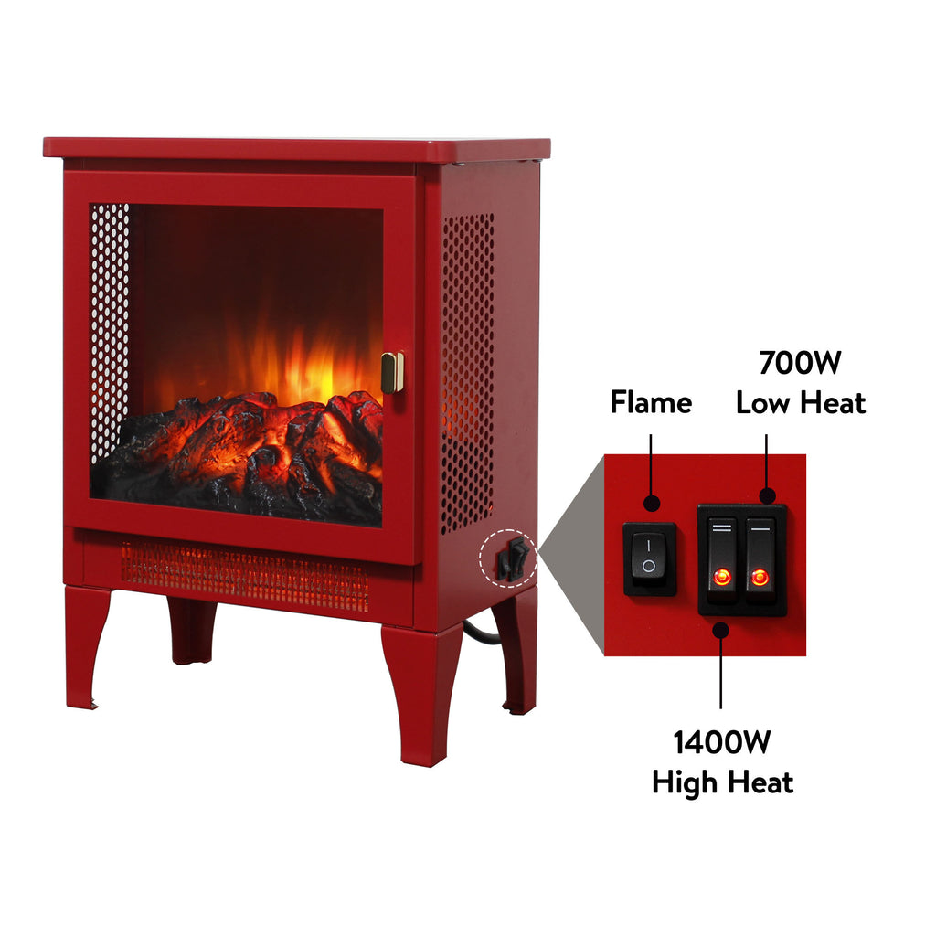 18 inch Freestanding Electric Fireplace Stove heater with 3D Flame effect,Classic Red - Grand Goldman Shop