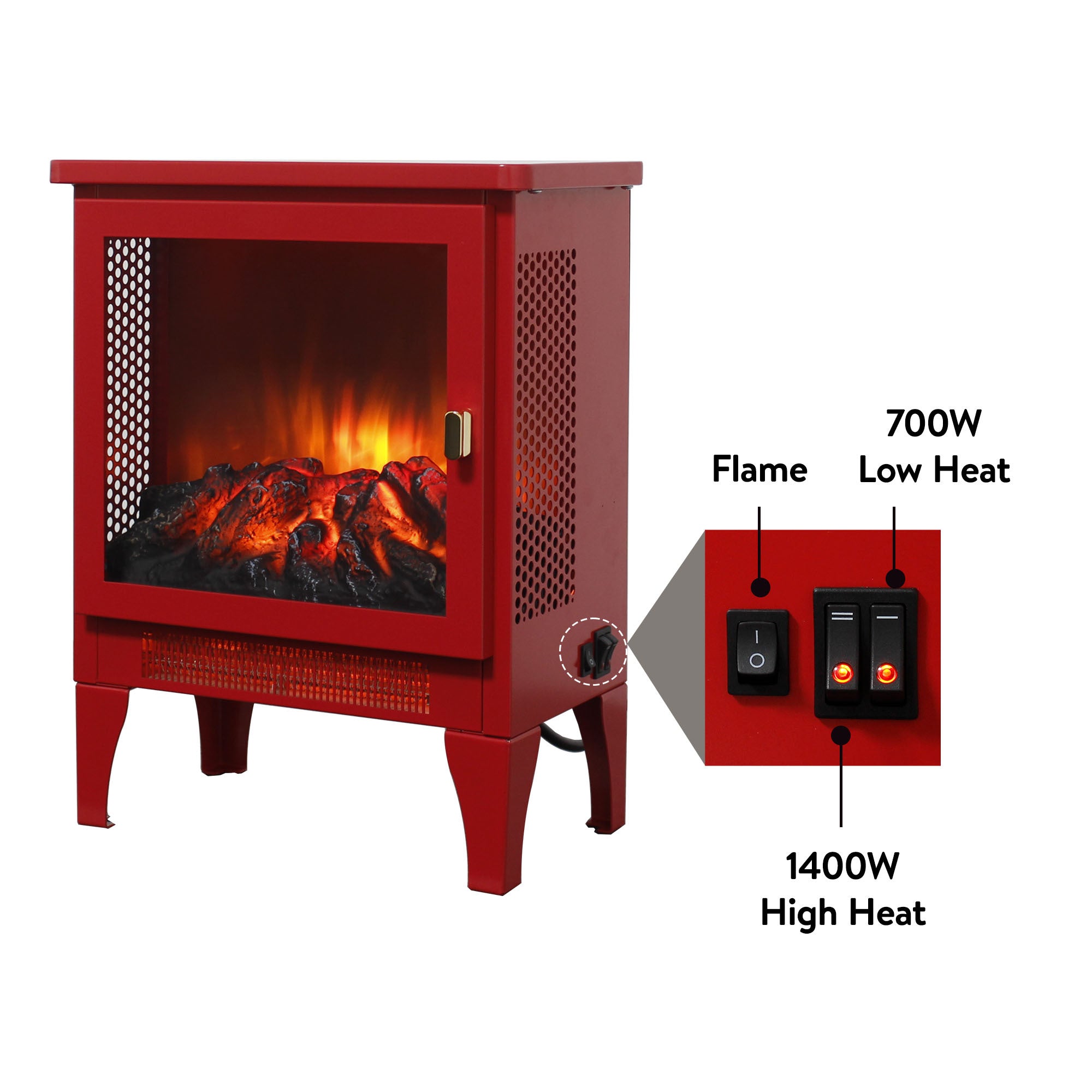 18 inch Freestanding Electric Fireplace Stove heater with 3D Flame effect,Classic Red - Grand Goldman Shop