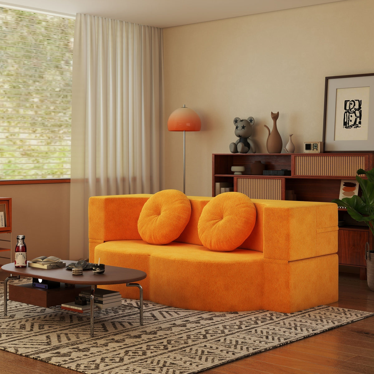 Folding Sofa Bed with Pillow, Twin Sleeper Sofa, Floor & Futon Loveseat Couch, Foam Folding Mattress Sleeper for Living Room, Guest Use, Office, Apartment, No Assembly Required, Yellow - Grand Goldman Shop