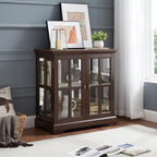 LED Curio Display Cabinet,Antique Display Cabinet with Adjustable Shelves,Retro Design Quality Showcase with Lattice Doors Elegant Bookcase and Storage Cabinet for Home Decor and Organization CHE - Grand Goldman Shop