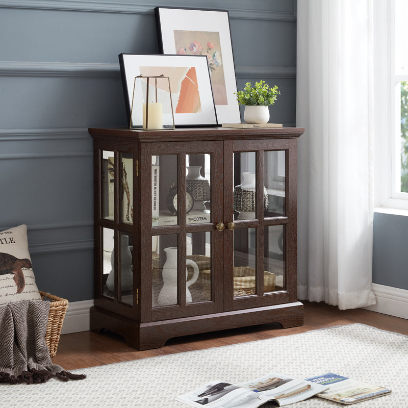 LED Curio Display Cabinet,Antique Display Cabinet with Adjustable Shelves,Retro Design Quality Showcase with Lattice Doors Elegant Bookcase and Storage Cabinet for Home Decor and Organization CHE - Grand Goldman Shop