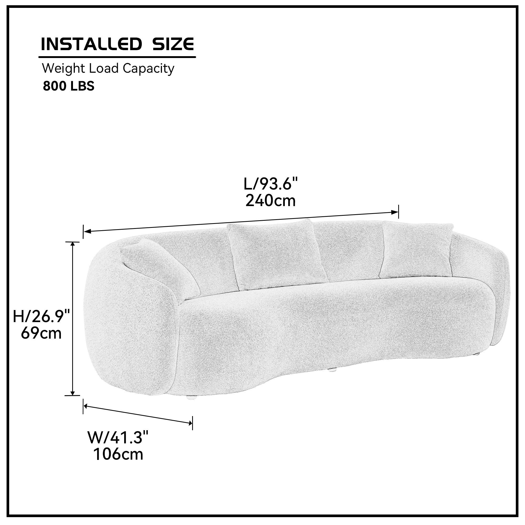 Mid Century Modern Curved Living Room Sofa, 4-Seat Boucle Fabric Couch for Bedroom, Office, Apartment, off white(beige and white) - Grand Goldman Shop