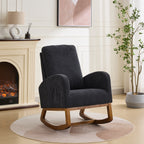 27.2'W Rocking Chair for Nursery, Polyester Glider Chair with High Back and Side Pocket, Rocking Accent Armchair with Rubber Wood Legs for Living Room/Bedroom.Black - Grand Goldman Shop