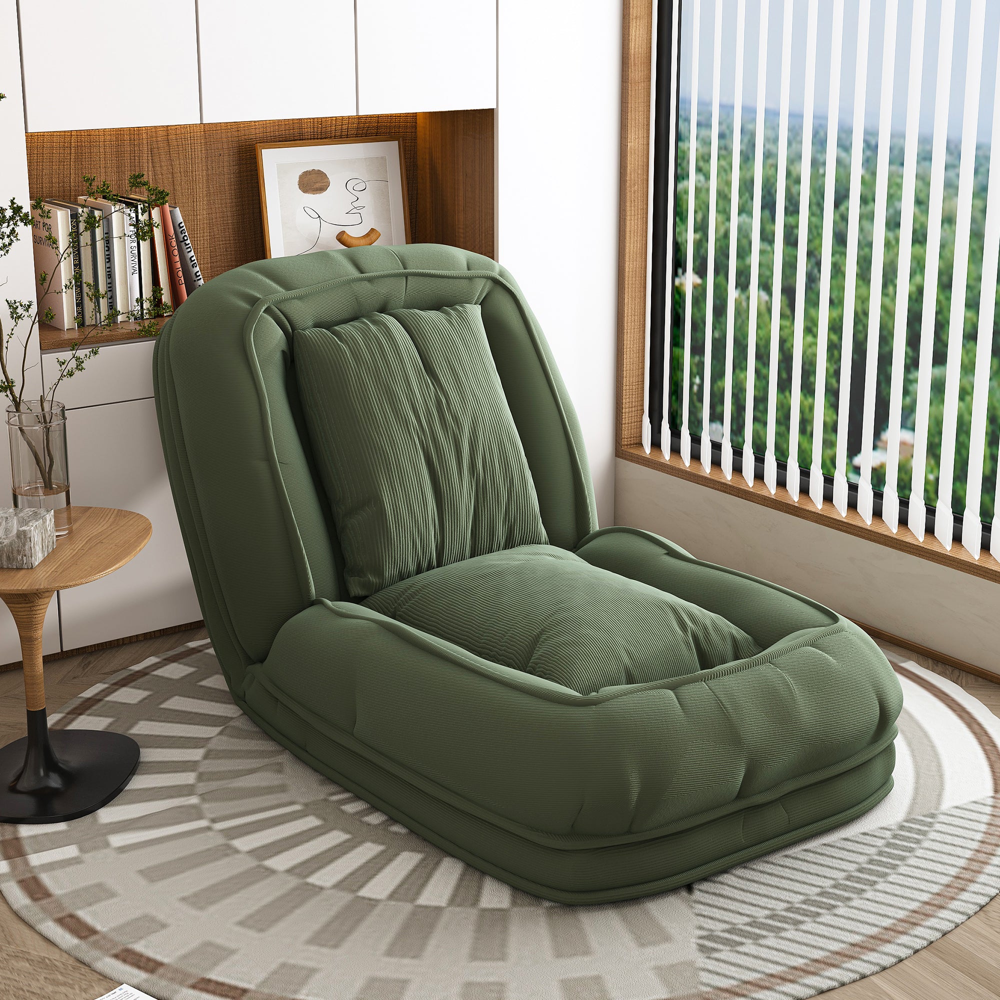 Green Upholstered Human Dog Bed with 5 Adjustable Positions, Foldable Lazy Sofa Bed for Adults and Pets, Includes 2 Soft Pillows for Bedroom, Living Room, Reading Corner - Grand Goldman Shop
