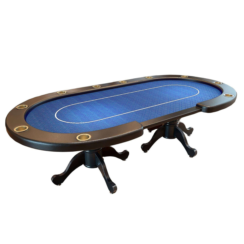 96' Oval Aura Poker Table for 10 Players Texas Holdem Poker Card with Bet Line Felt Surface Jumbo Cup Holders Blue - Grand Go