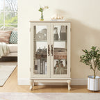 2 Doors Curio Cabinet with Tempered Glass Doors, Curio Cabinets with Mirrored Back Panel and Adjustable Shelves, Lighted Display Cabinet for Home, Office Light Bulb Included White - Grand Goldman Shop