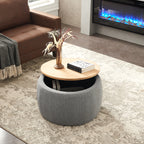 Round Storage Ottoman, 2 in 1 Function, Work as End table and Ottoman, Dark Grey (25.5'x25.5'x14.5') - Grand Goldman Shop