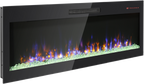 50 inch recessed ultra thin tempered glass front wall mounted electric fireplace with remote and multi color flame & emberbed, LED light heater - Grand Goldman Shop