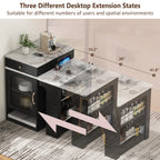 K&K 59.5' Kitchen Island with Extendable Dining Table, Kitchen Storage Table with Double-sided Storage, Kitchen Island with 2 Drawers, Power Outlet, Side Open Shelves, for Kitchen, Dining Room, Black - Grand Goldman Shop