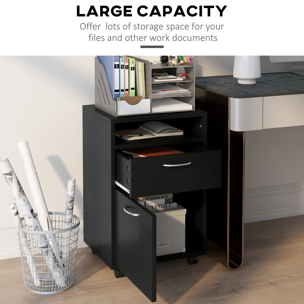 Mobile Storage Cabinet Organizer with Drawer and Cabinet, Printer Stand with Castors, Black - Grand Goldman