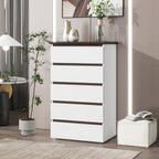 5 Drawer Dresser for Bedroom,  Modern Closet Dressers Chest of Drawers, White & Walnut color Storage Dresser Chest Cabinet Organizer Unit - Grand Goldman Shop
